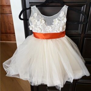 Elegant White and Orange Kids Dress